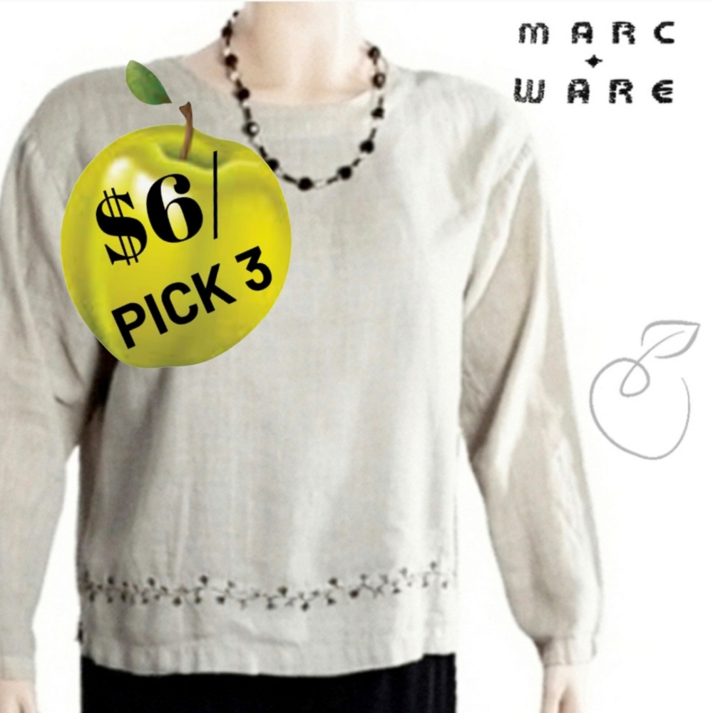 MARC WARE  EMBROIDERED LINEN TOP SIZE L